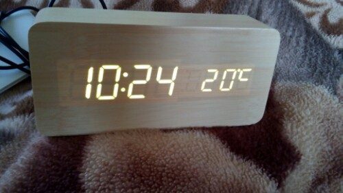 wp-1464446661396 Novelty Rechargeable White Light LED Rectangle Bamboo Wooden Electronic Clock Alarm with Sound Control